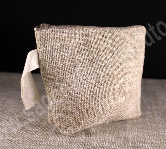 pochette in tessuto juta misto cotone ( juco) con zip lampo e maniglia in cotone